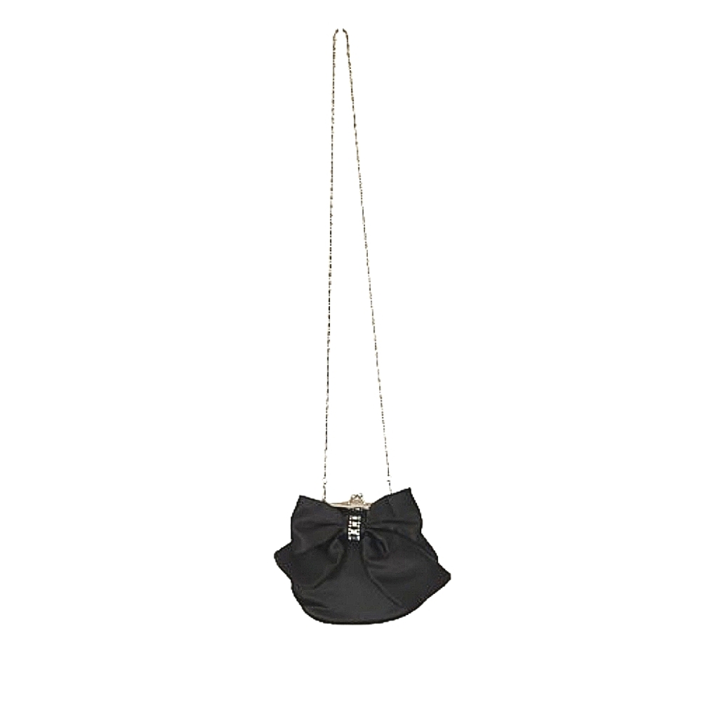 Black Satin Rhinestone Bow Evening Bag - Picture 2 of 6